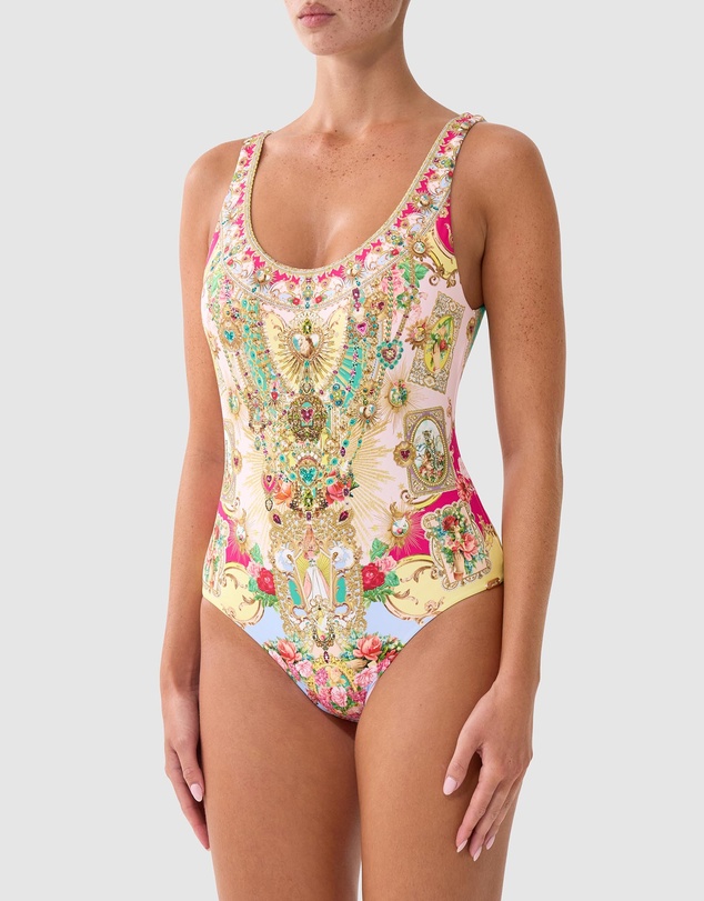 Camilla - Wide Strap Round Neck One Piece with Low Back