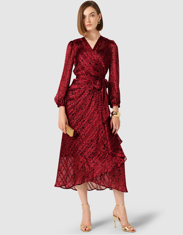strapless open back dress Red Ditsy V-Neck Wrap Midi-Dress