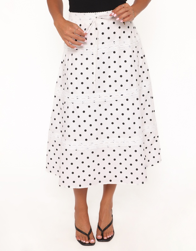 Petal & Pup - Lucia Tiered Midi Skirt - White Polka Dot