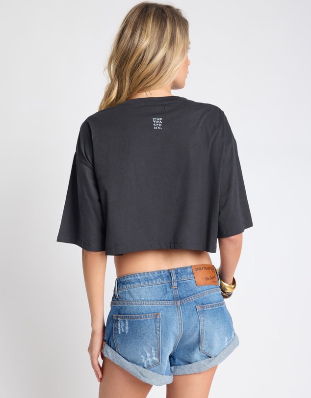 ONE TEASPOON - Wild Horses Crop Tee - Washed Black