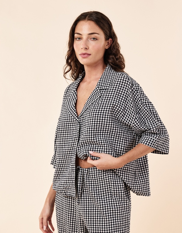 Papinelle - Seersucker Gingham Short Sleeve Shirt and Full Length Pant PJ