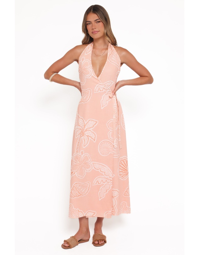 Petal & Pup - Sierra Wrap Midi Dress - Peach Floral