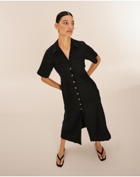 AERE - Opal Linen Open Collar Midi Dress
