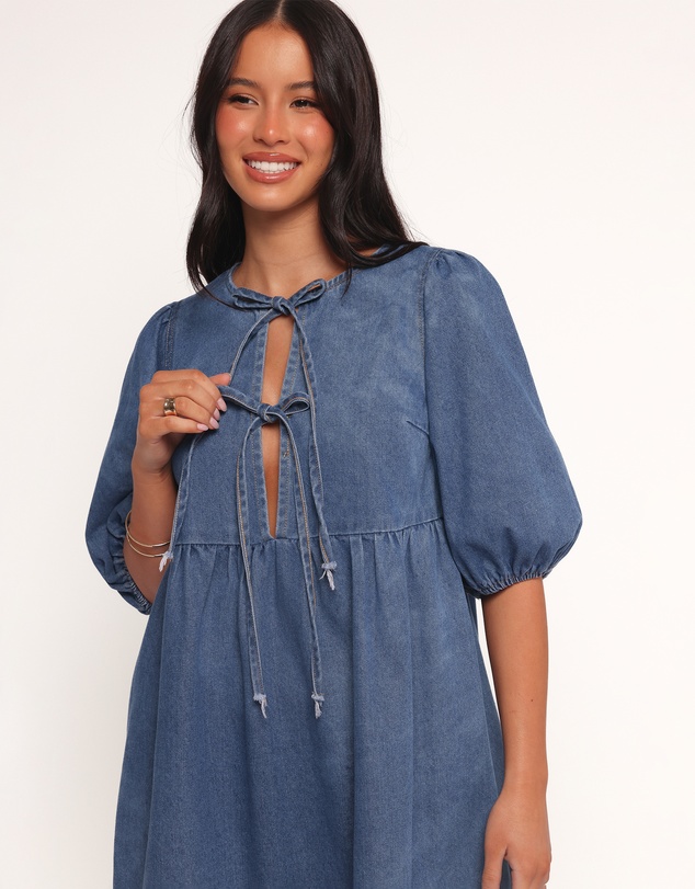Petal & Pup - Romana Tie Front Mini Dress - Dark Denim