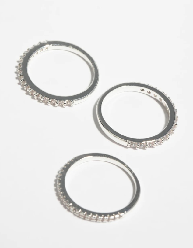 Lovisa - Silver Cubic Zirconia Fine Ring Stack