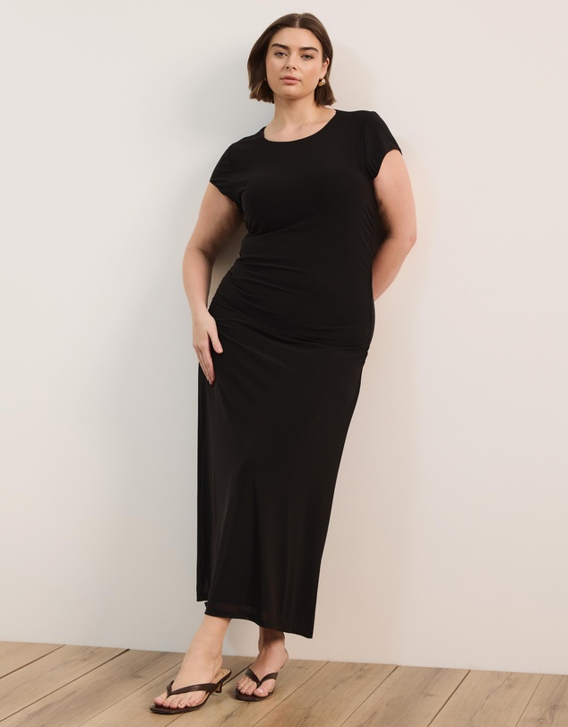 Atmos&Here Curvy - Ruby Mesh Midi Dress With Cap Sleeves