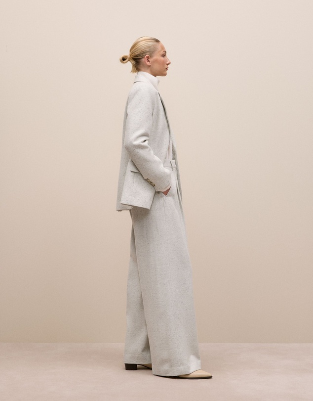 Trenery - Italian Wool Blend Wide Leg Pant in Light Grey Marle