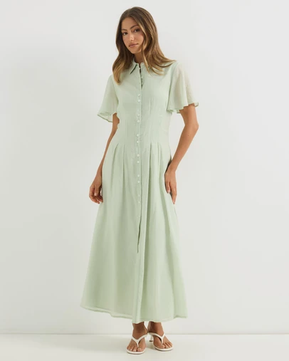 Atmos&Here - Kate Pin Tuck Detail Midi Shirt Dress