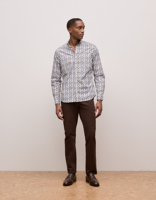 Trenery - Regular Fit Reed Poplin Long Sleeve Shirt in Auburn