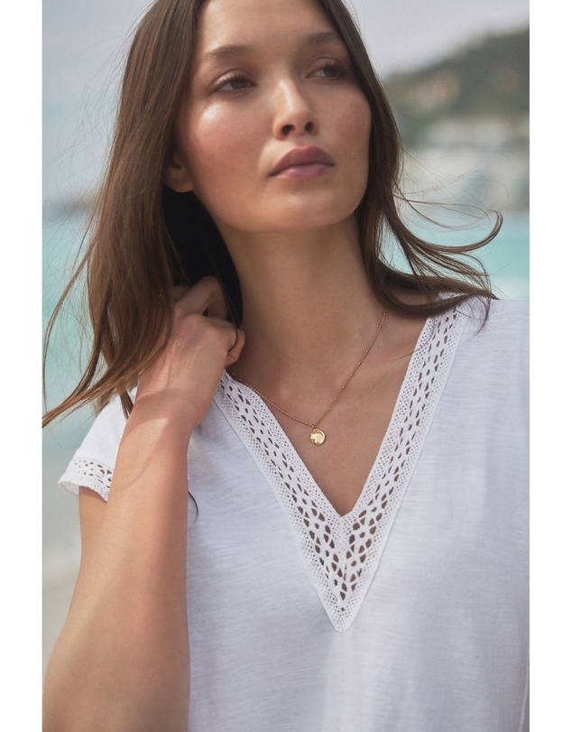 NEXT - Short Sleeve Lace V-Neck Bubblehem 100% Cotton Top