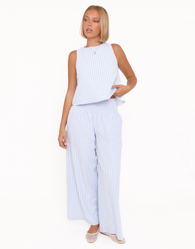 Petal & Pup - Jillian Smocked Pant Set - Blue Gingham