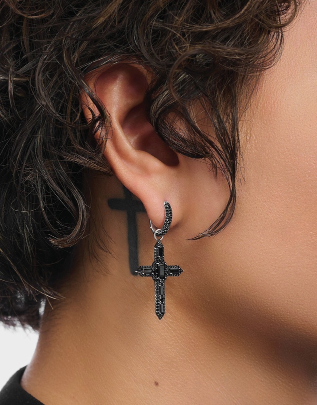 THOMAS SABO - Single Cross hoop earring with black zirconia