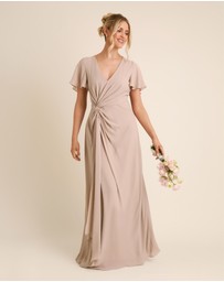 Six Stories - Knot Front Flutter Sleeve Chiffon Bridesmaid Dress