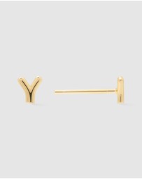 Wanderlust + Co - Alphabet Bubble Gold Stud Earrings - Letter Y