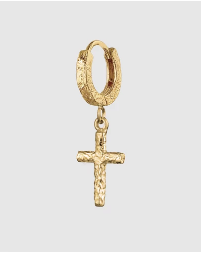 Kuzzoi - ICONIC EXCLUSIVE - Earrings Men Single Hoop Cross 925 Sterling Silver Gold-Plated
