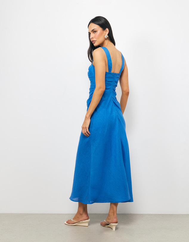 AERE - Emia Twist Front Linen Midi Dress