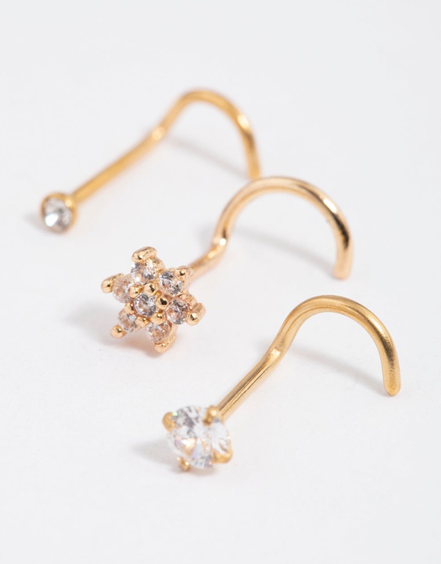 Lovisa - Gold Plated Surgical Steel Flower Nose Stud Pack