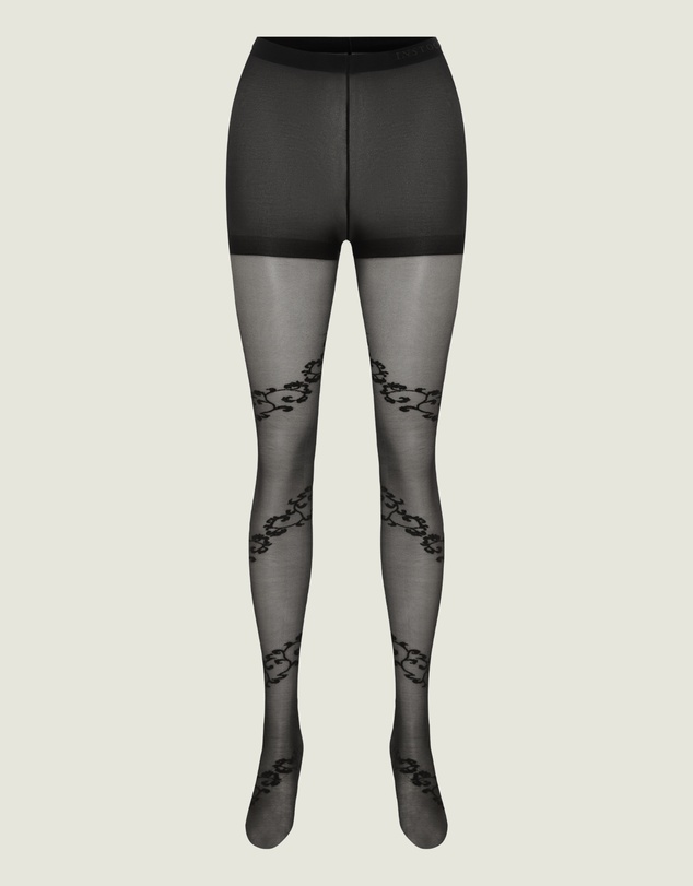 INSTOCK - Love — 40 Denier Sheer Black Tight w/ Flocked Vine Pattern
