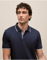 Trenery - Mercerised Cotton Tipped Polo in Navy