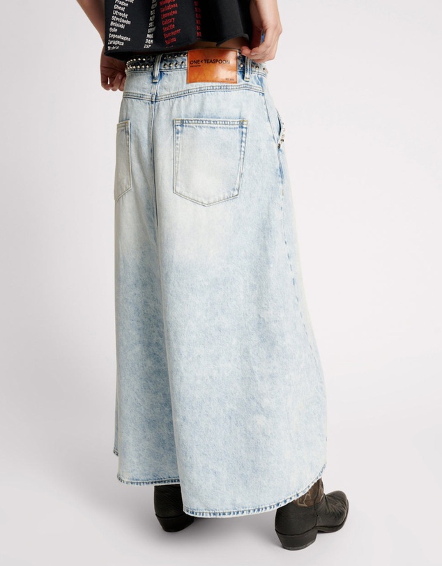 ONE TEASPOON - Depeche Blue Studded Mrs Carter Long Denim Skirt