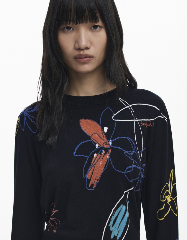 Desigual - Fine sweater with floral strokes