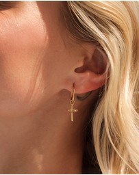 Elli Jewelry - Earrings Hoops Cross 925 Sterling Silver Gold-Plated