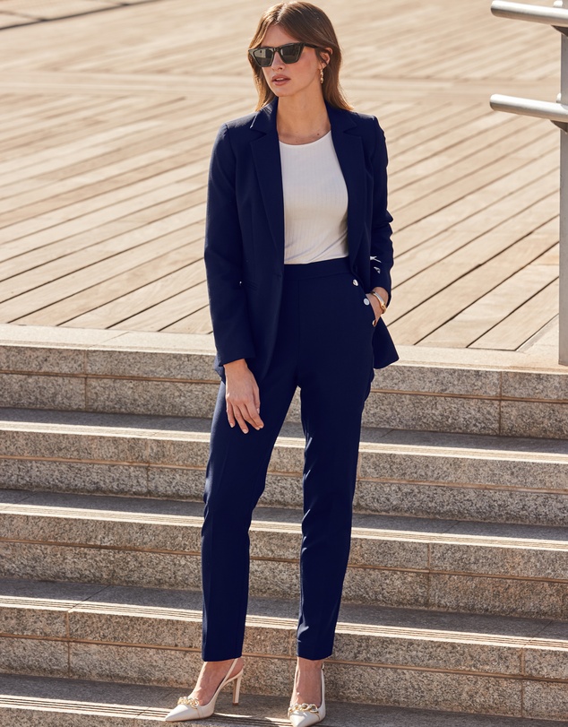 Sosandar - Side Button Tapered Leg Trousers