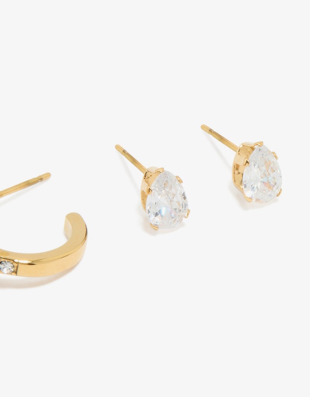 Lovisa - Waterproof Gold Plated Stainless Steel Cubic Zirconia Stacking Earrings 2-Pack