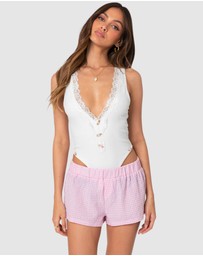 EDIKTED - Bloom Lace Trim Ribbed Bodysuit