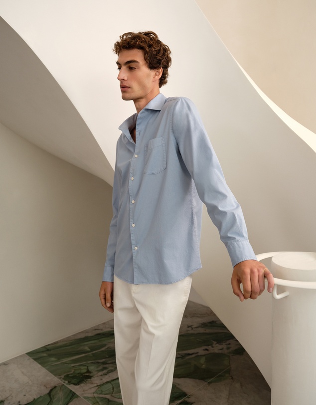 Trenery - Garment Dyed Cotton Twill Shirt in Faded Blue