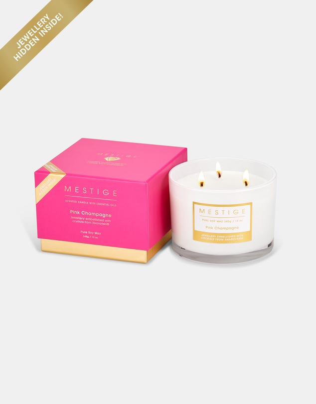 Mestige - Pink Champagne Scented Soy Candle 340g - Hidden Jewellery Embellished with crystals from Swarovski®