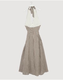 Revibe - Repaired AERE Nolana Gingham Halter Maxi Dress - AU 8