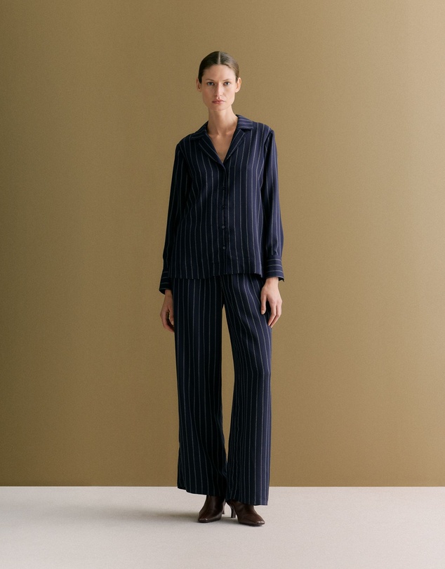 Trenery - Rope Stripe Long Sleeve Shirt in Navy