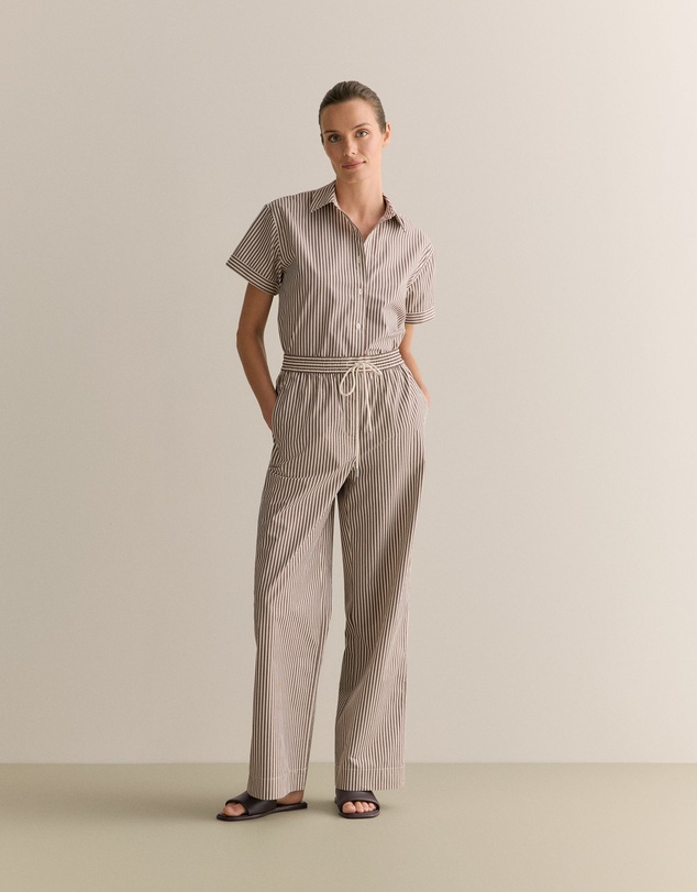 Trenery - Cotton Poplin Stripe Pull On Pant in Chocolate