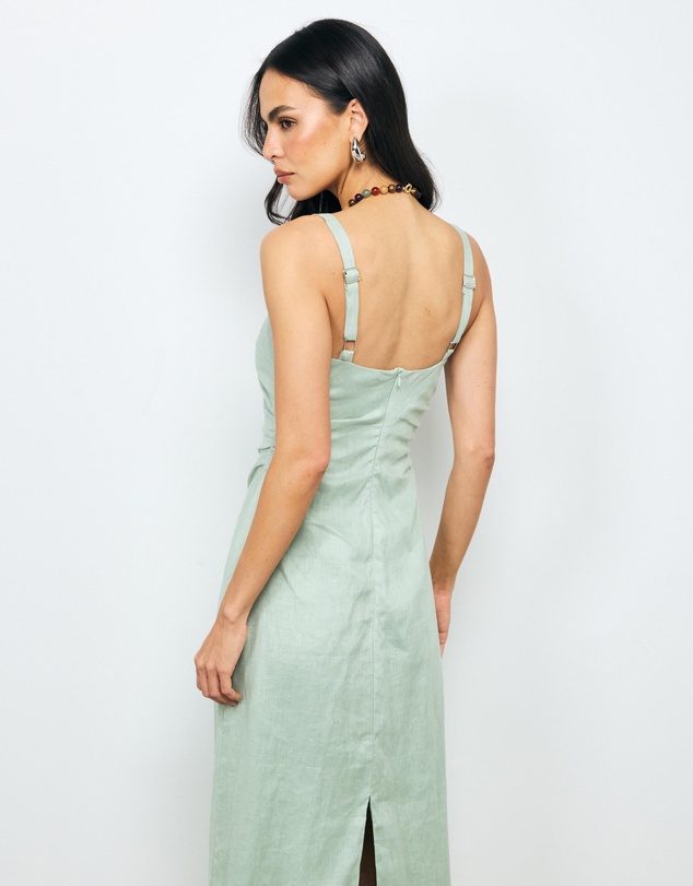 AERE - Suri Ruched Linen Midi Dress