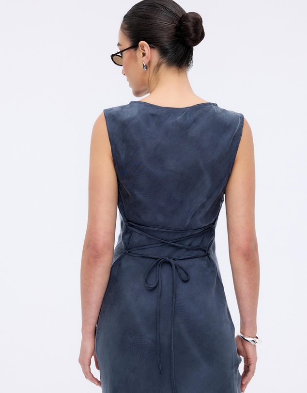 Revibe - Repaired Minima Esenciales Florence Cupro Lace Up Back Midi Dress - AU 8