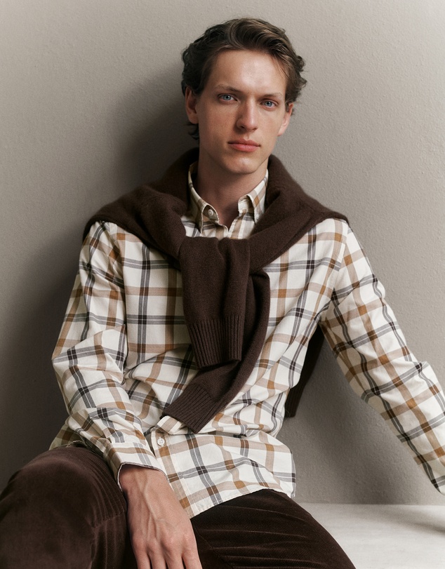 Trenery - Two Tone Check Shirt in Dark Camel