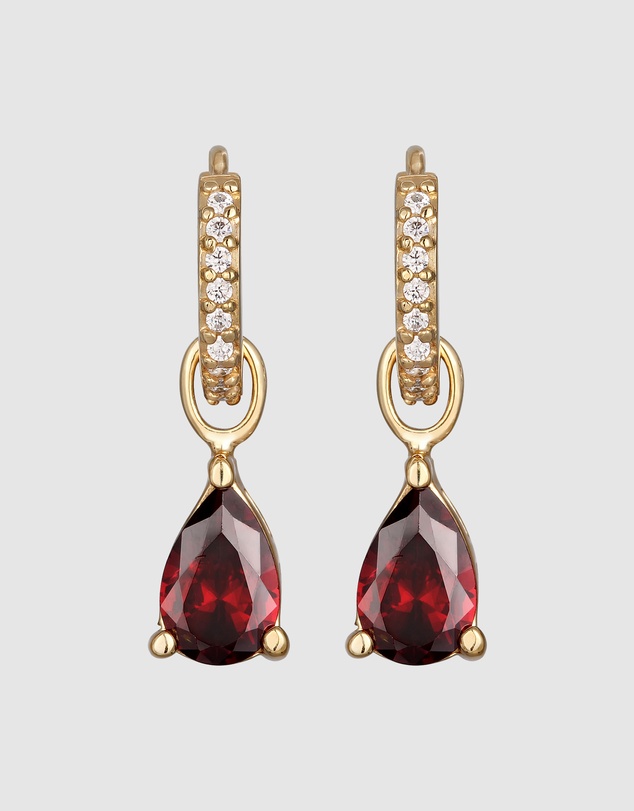 Elli Jewelry - Red Zirconia Drop Hoop Earrings in Gold-Plated 925 Silver