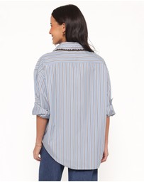 Petal & Pup - Mila Button Up Shirt - Blue/Brown Stripe