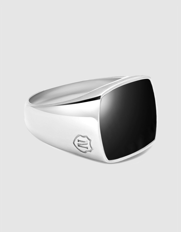 Nialaya Jewellery - Men's Silver Signet Ring with Onyx
