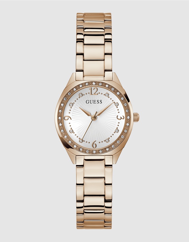 GUESS - Rose Gold-Tone 30mm White Dial with Crystal Bezel Women's Watch