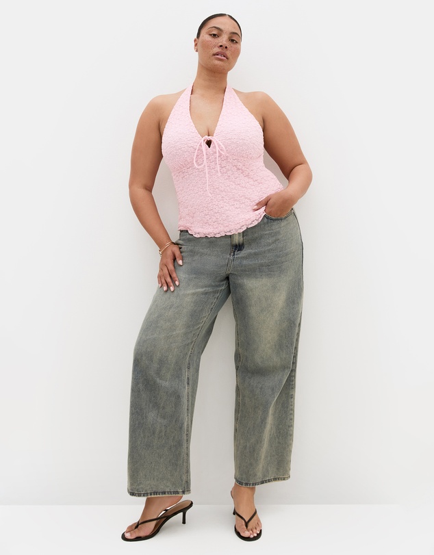 City Chic - Plus size Shiloh Lace Halter Top - heavenly pink