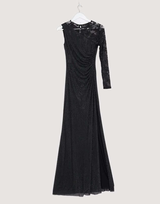 Revibe - Repaired Self Portrait Rhinestone Lace Sleeve Maxi Dress - AU 8