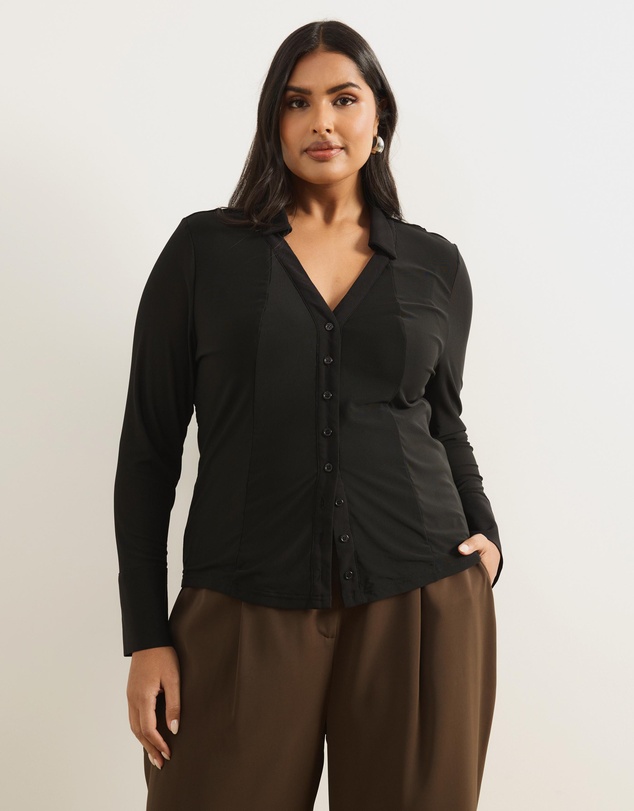 Atmos&Here Curvy - Willa Long Sleeve Mesh Shirt