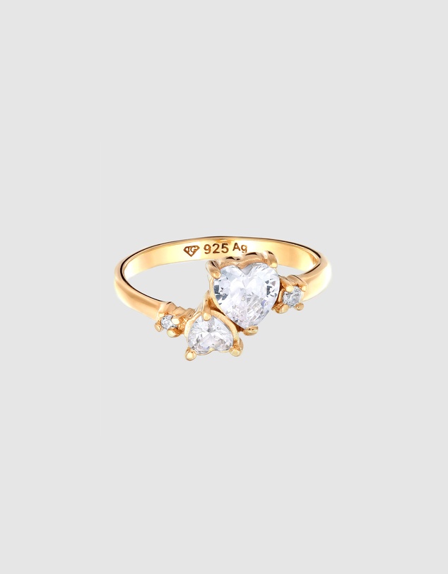 Elli Jewelry - Ring Crystal Heart 925 Sterling Silver Gold-Plated