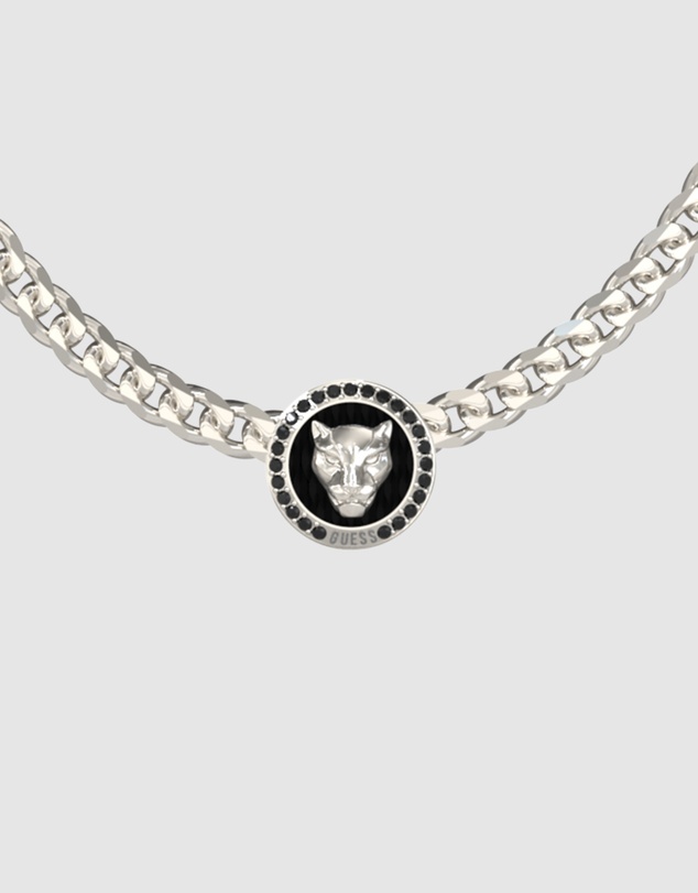 GUESS - GUESS Mens Silver-Tone Panther Crystal Necklace