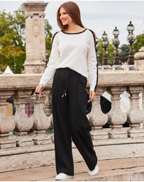 Sosandar - Eyelet Detail Contrast Sleeve Fine Knit Jumper