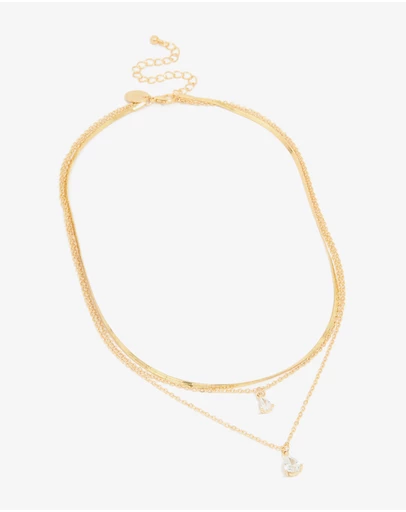 Lovisa - Gold Plated Cubic Zirconia Teardrop Snake Chain Layered Necklace