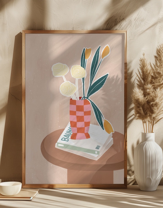 Olive et Oriel - Checkered Vase by Bea Muller Art Print