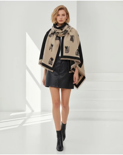 Mossée - Amelia Cat-Print Wool Shawl